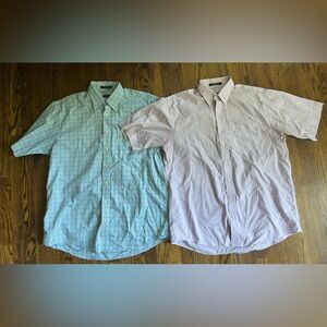 Overton Men’s short sleeve button down dress shirts L. 1 pink plaid 1 aqua plaid
